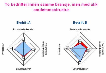 To bedrifter innen samme bransje men med ulik omdømmestrukturTo bedrifter innen samme bransje men med ulik omdømmestruktur